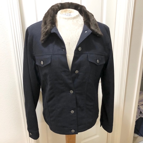 GAP Jackets & Blazers - NWT - Gap Women’s Navy Wool Jacket w/Fur Collar- L
